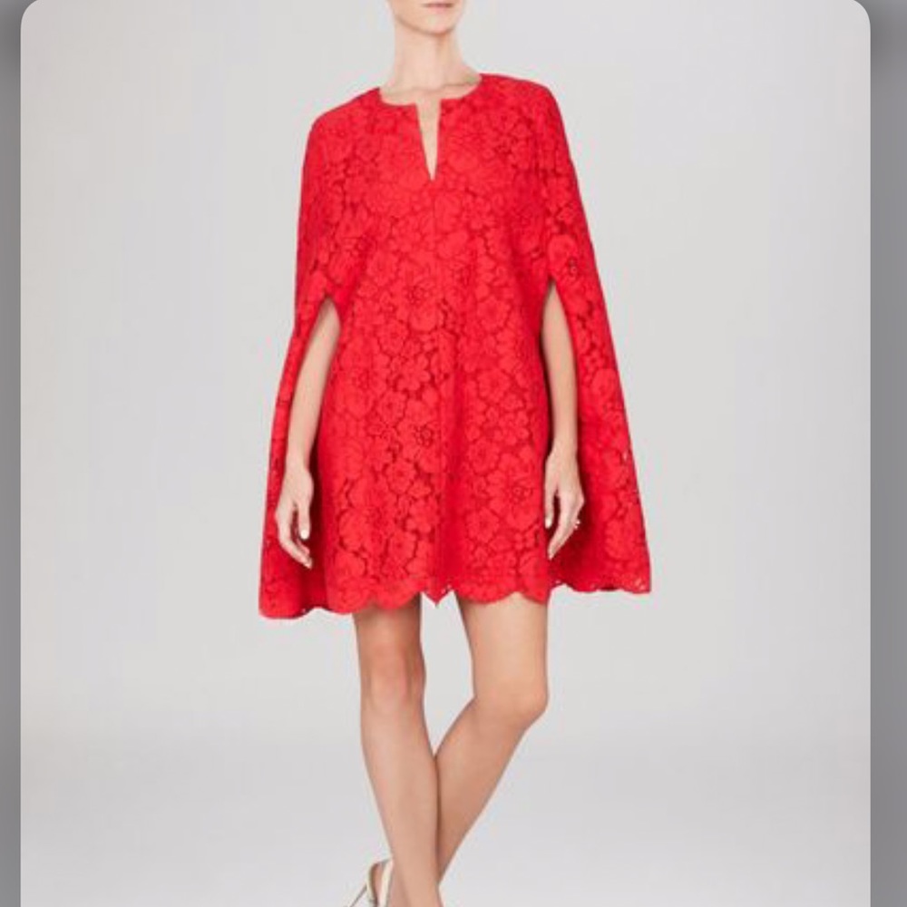 BCBG MAXAZRIA lace cape dress